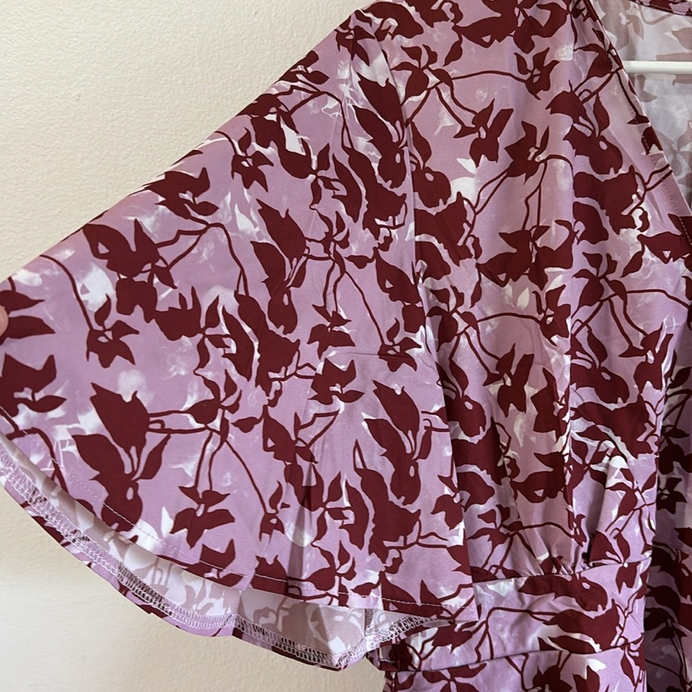 28. Floral V Neck Short Sleeve Waist Tie Double Layer Ruffle Hem Romper In XL - Picture 4 of 9